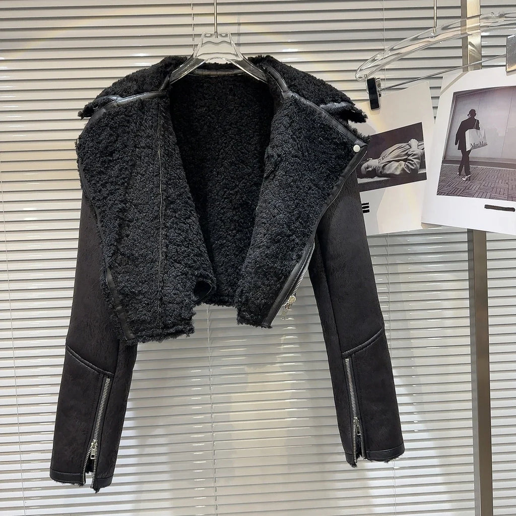 The Uptown Rebel Plush-Trim Moto Jacket