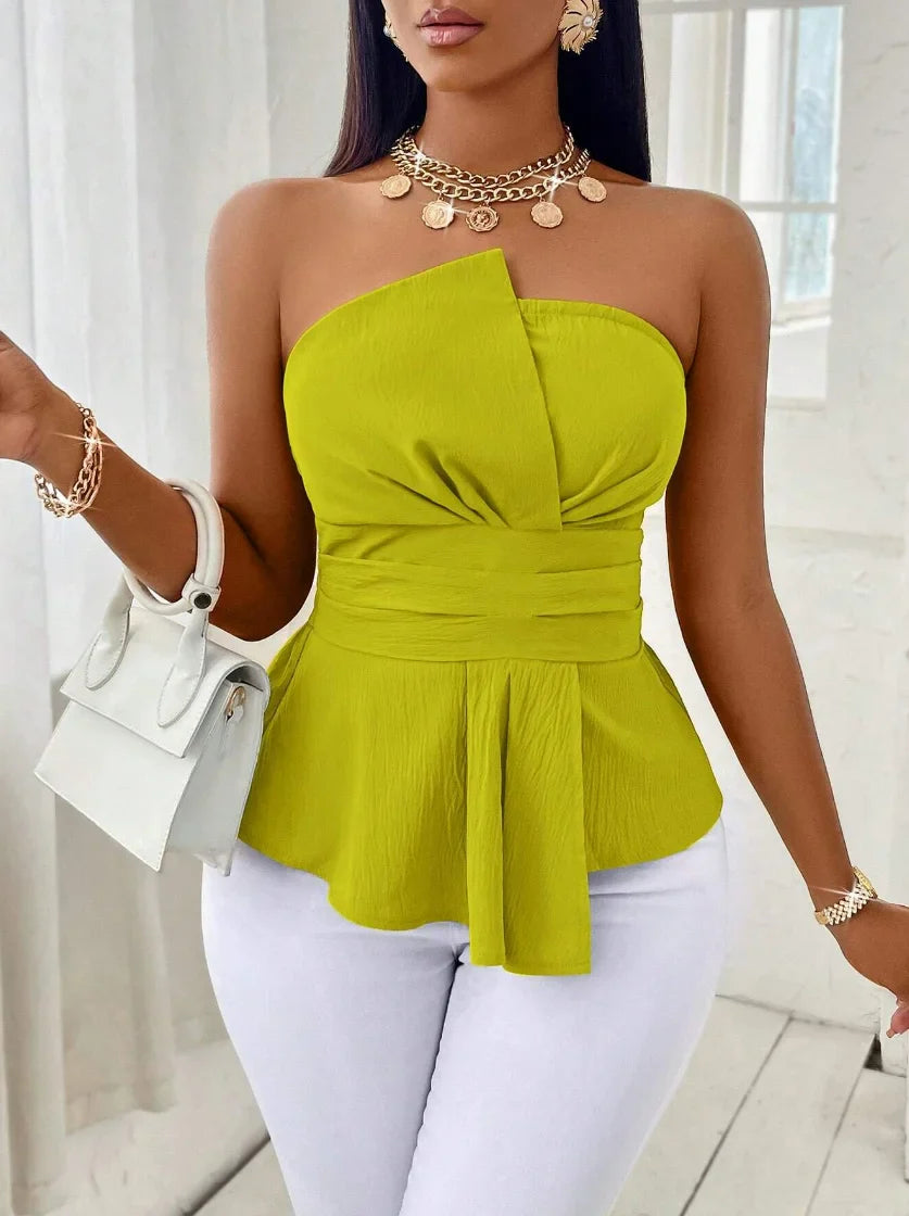 Strapless Twist-Front Peplum Top