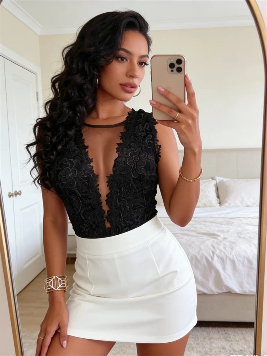 The Lace Floral Deep V Bodysuit