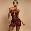 The Crimson Flame Rhinestone Mini Dress