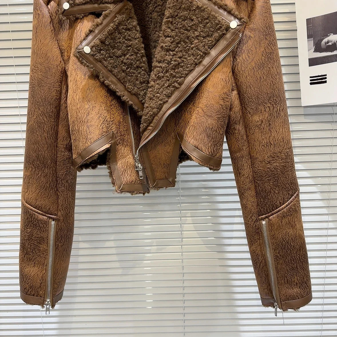 The Uptown Rebel Plush-Trim Moto Jacket