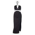 Halter Neck Cutout Lace-Up Ring-Detail High-Slit Maxi Dress