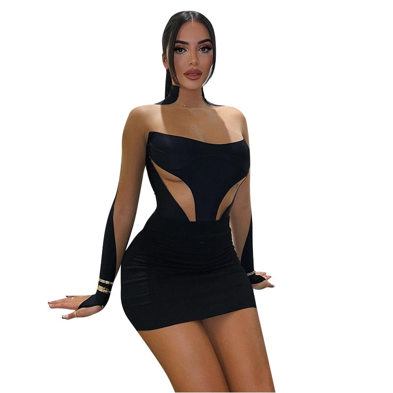 The Noir Illusion Mesh Mini Dress