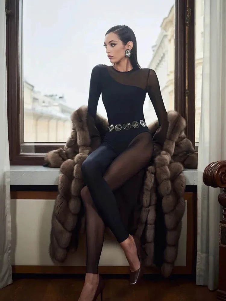 The Sheer Mesh Skinny Zip Jumpsuit