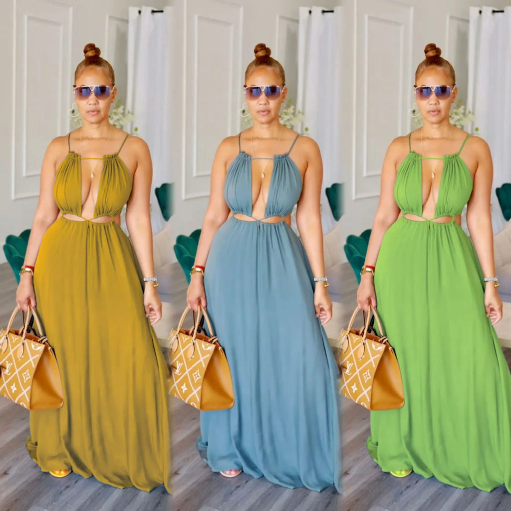 The Lace-Up Drawstring Sleeveless Maxi Dress