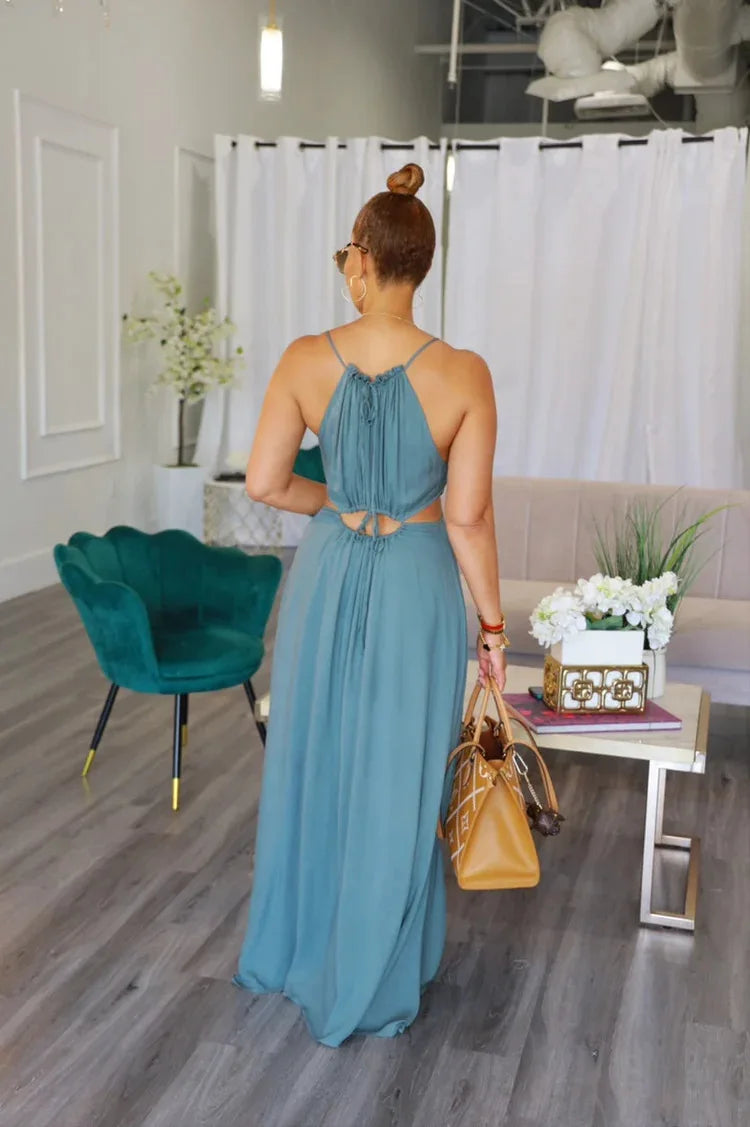 The Lace-Up Drawstring Sleeveless Maxi Dress