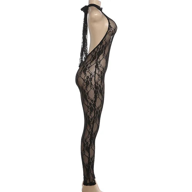 The Nightclub Siren Lace Mesh Jumpsuit