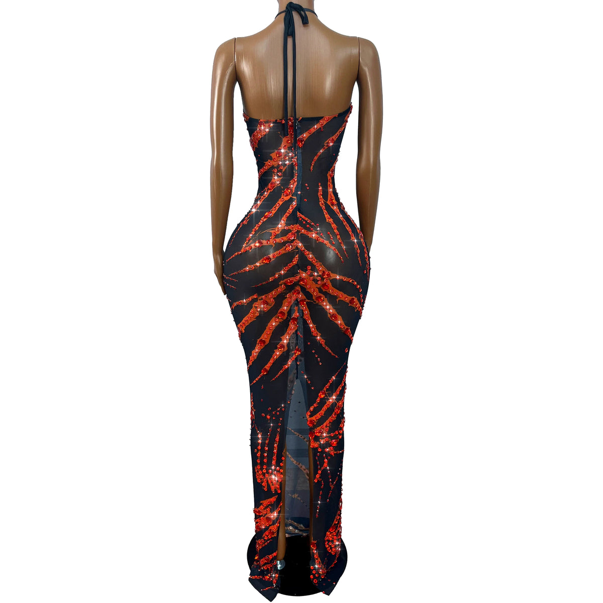 The Crimson Spotlight Rhinestone Halter Gown