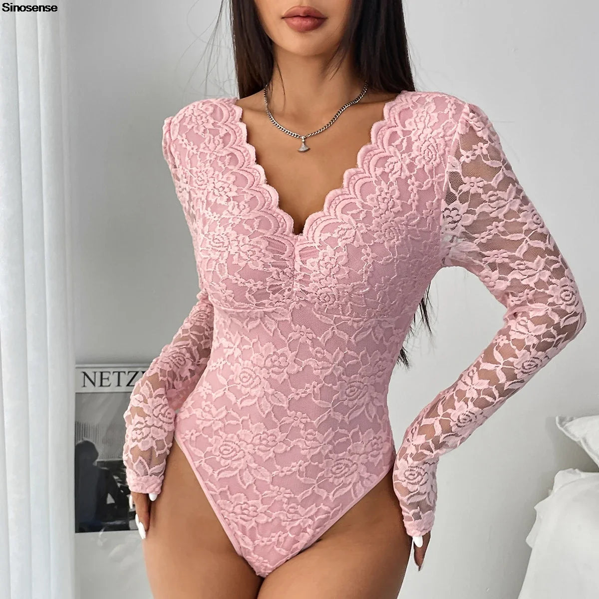 The Lace Poise Scalloped V-Neck Bodysuit