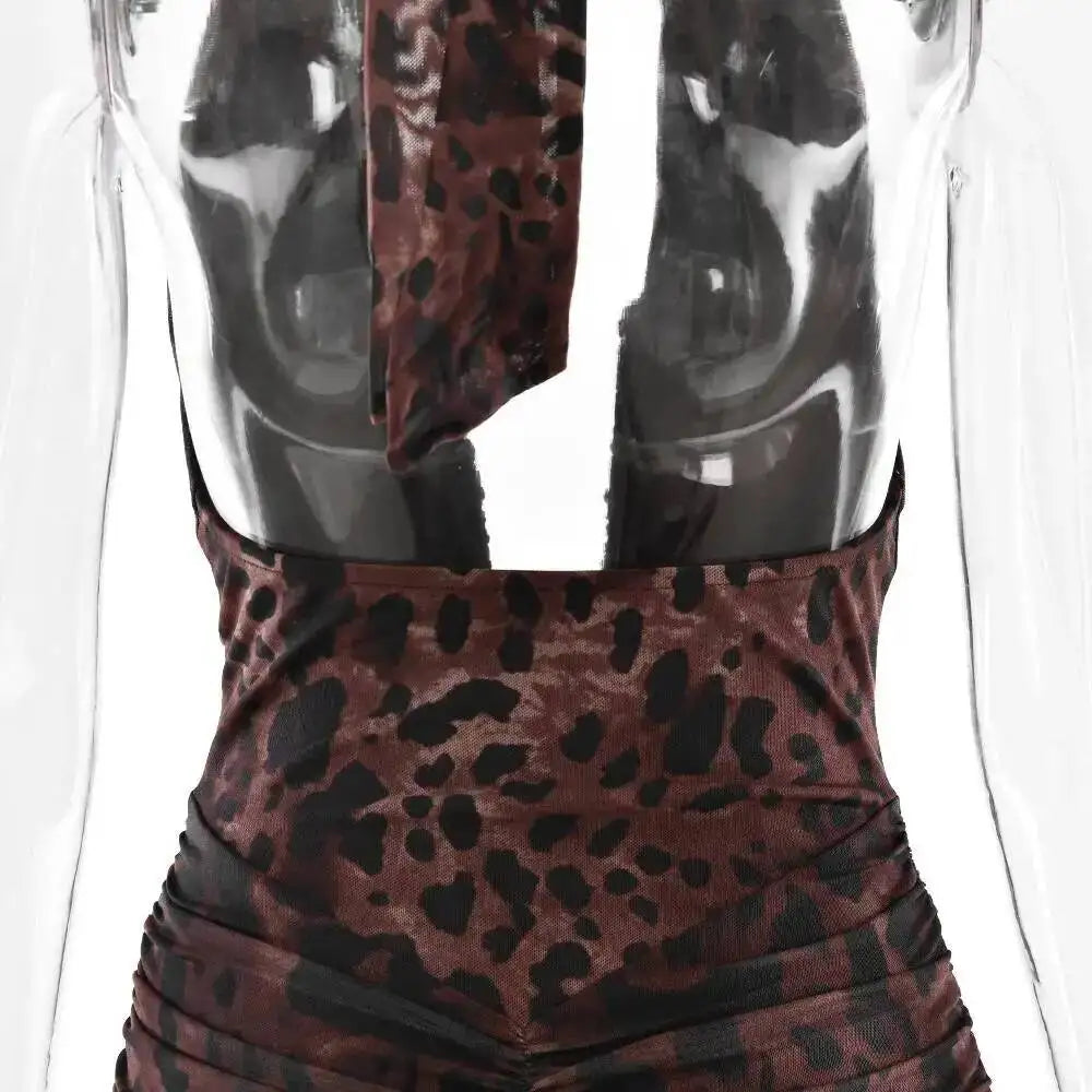 The Leopard Print Halter Pleated Mini Dress