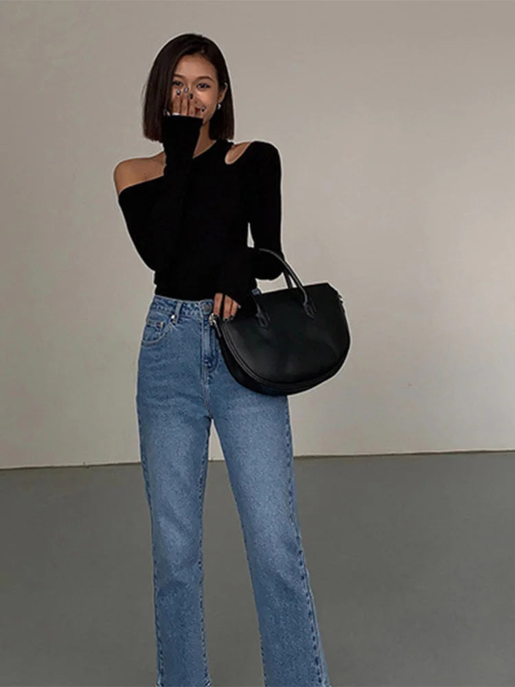 Off-Shoulder Long-Sleeve Knit Crop Top