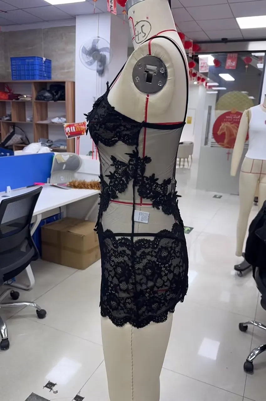 The Sheer Lace Bodycon Slip & Thong Set