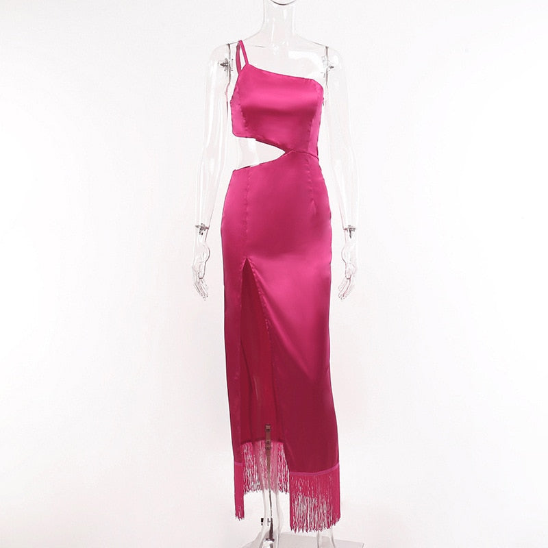 The Fringe Finale Satin Cutout Dress