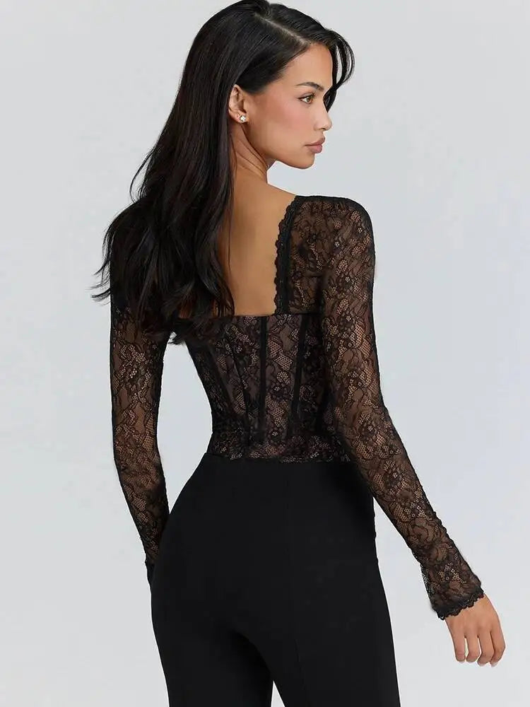 The Sheer Lace Square Collar Bodysuit