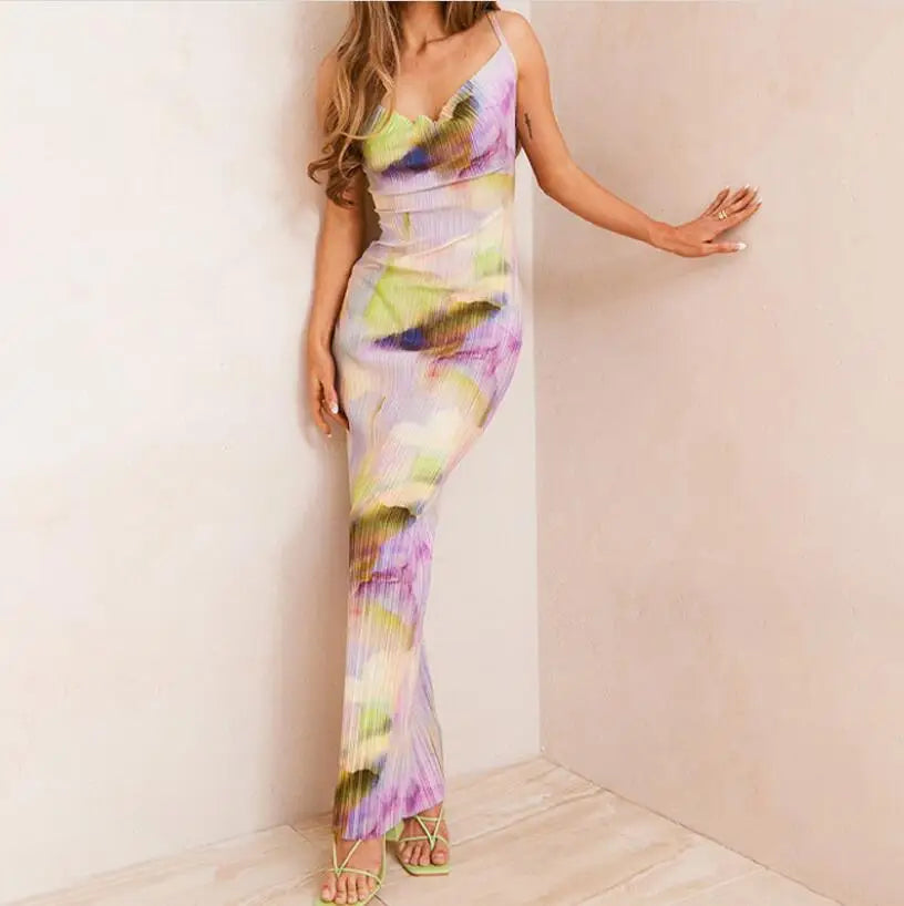 The Folded Spaghetti Strap Sheath Maxi Dress