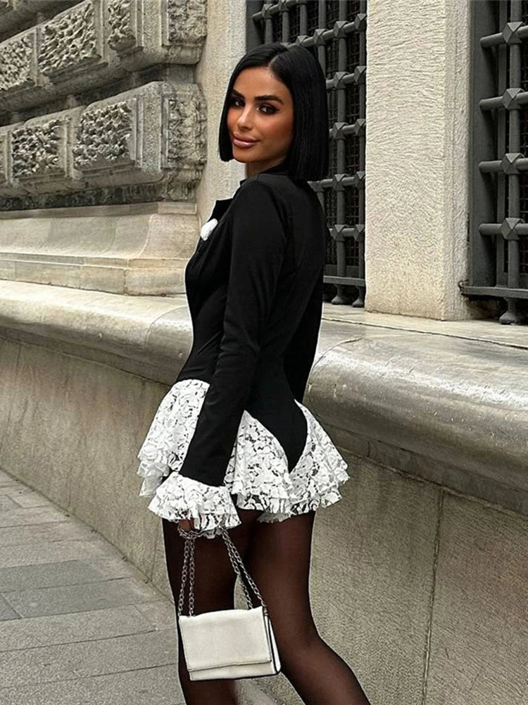 The Jacquard Ruffle Lapel Bodysuit