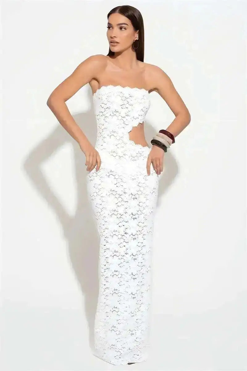 The Backless Off-Shoulder Lace Maxi Dress
