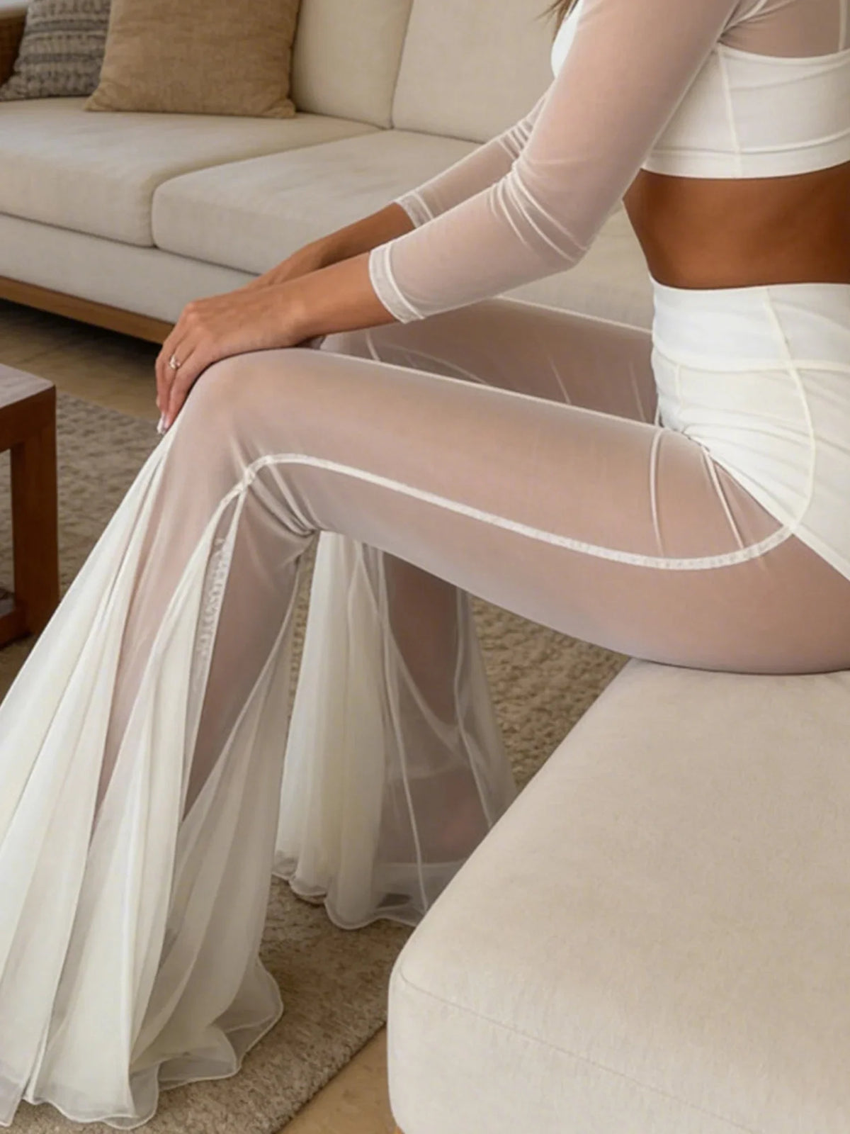 The Sheer Mesh High Waist Flared Pants