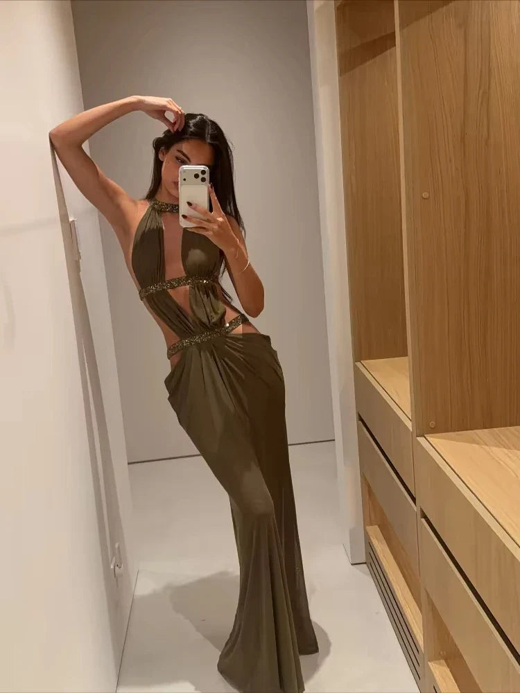 The Hollow Out Halter Maxi Gown