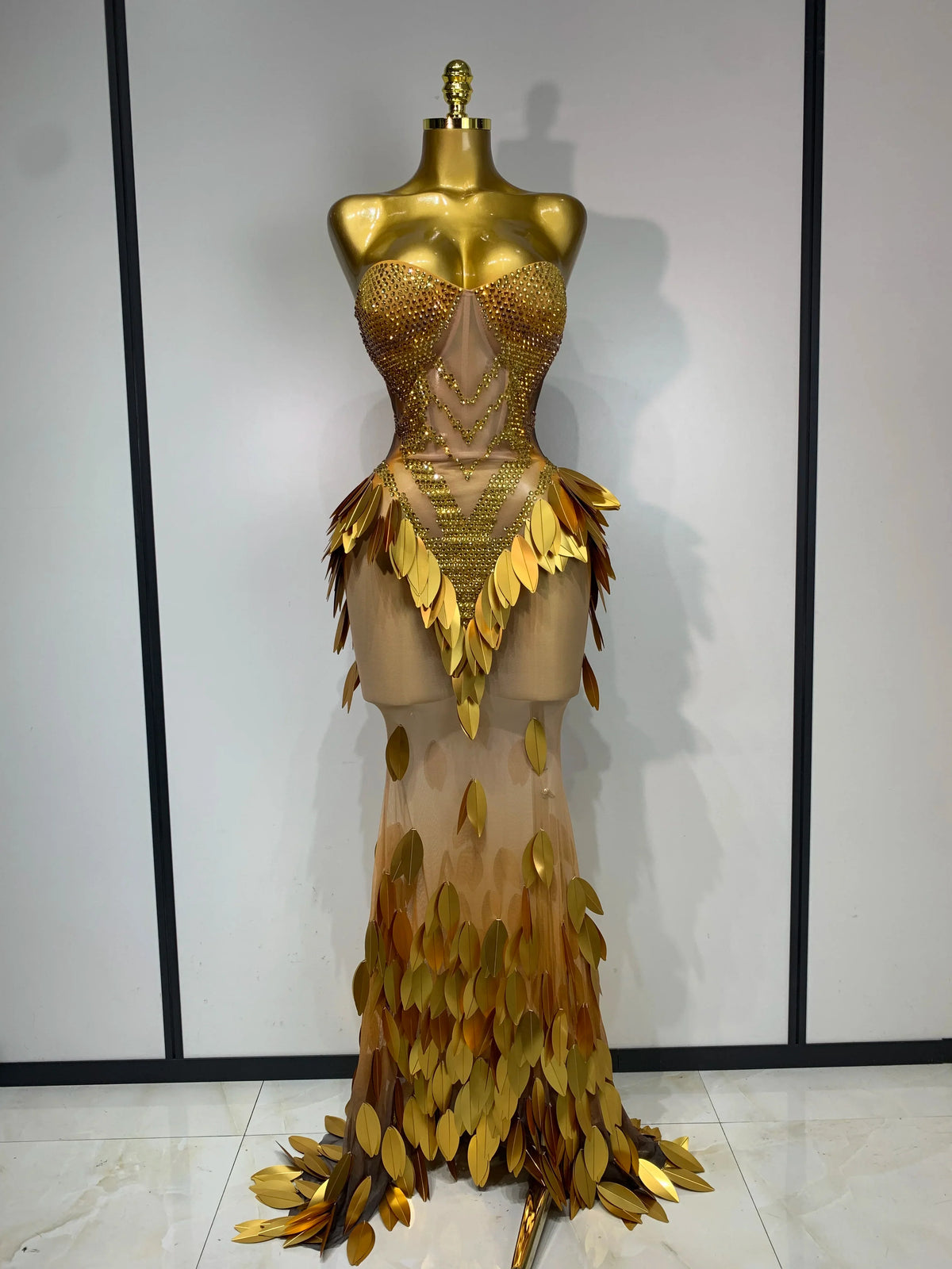 The Gilded Goddess Strapless Mesh Gown