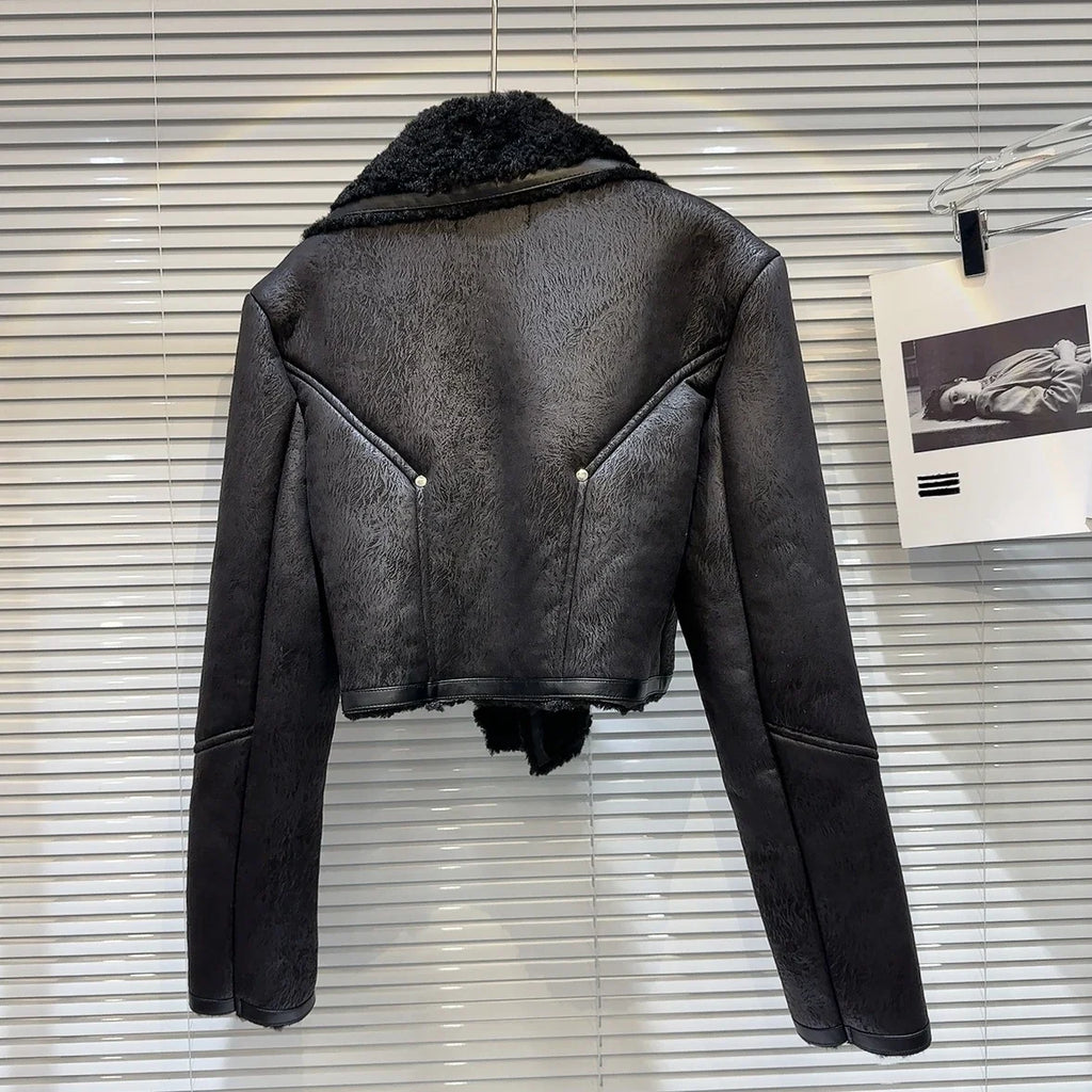The Uptown Rebel Plush-Trim Moto Jacket