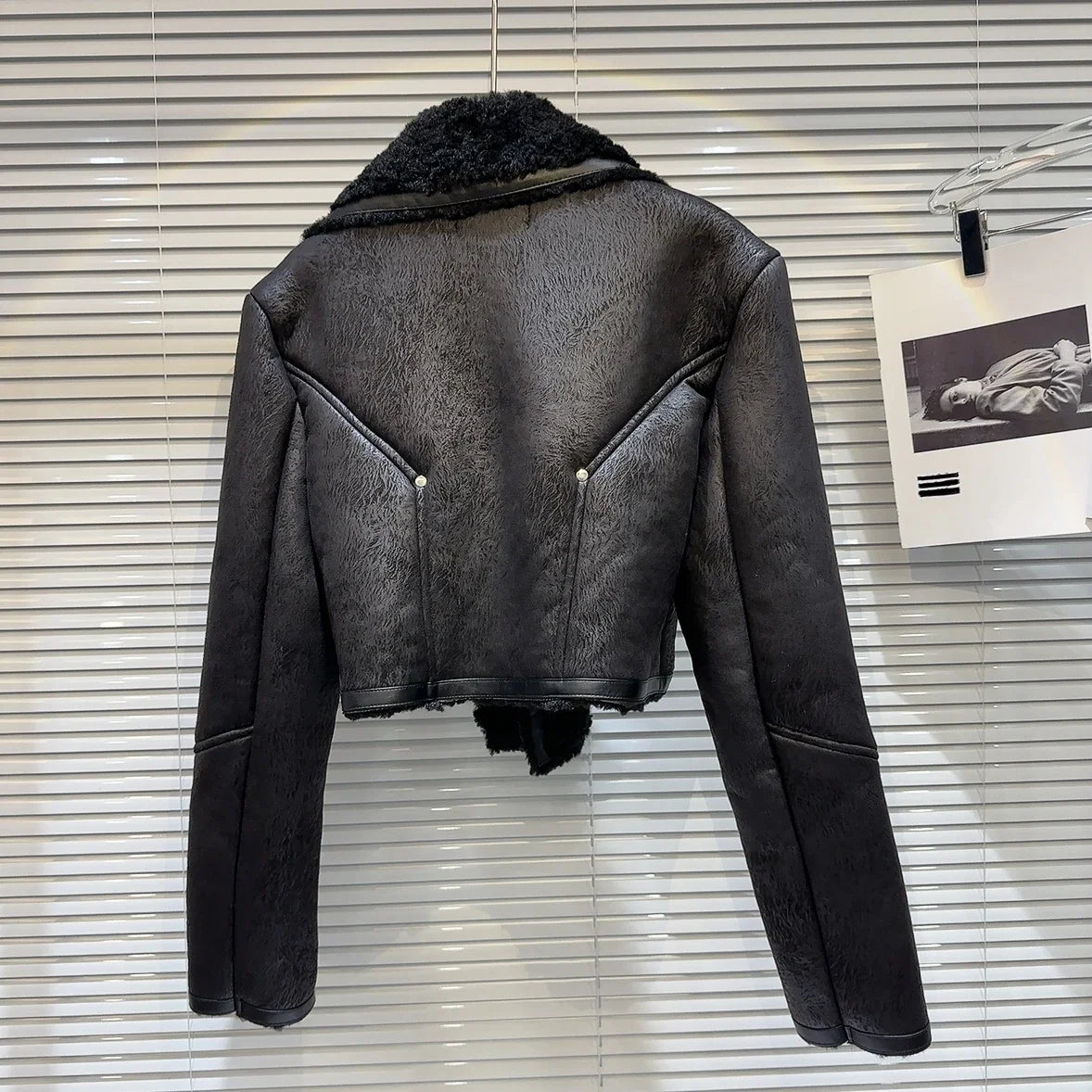 The Uptown Rebel Plush-Trim Moto Jacket