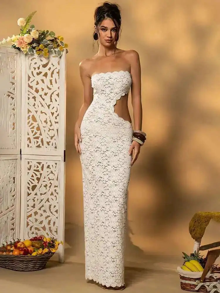 The Backless Off-Shoulder Lace Maxi Dress