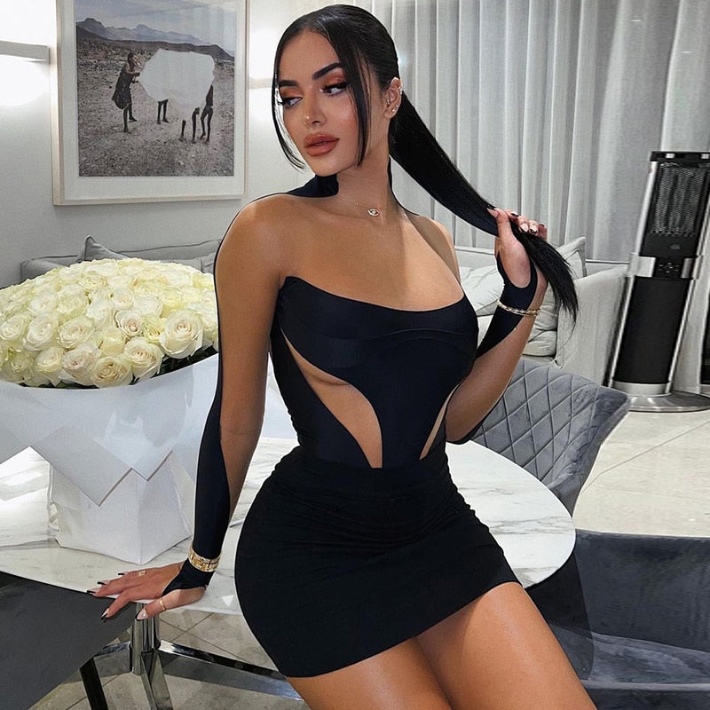 The Noir Illusion Mesh Mini Dress