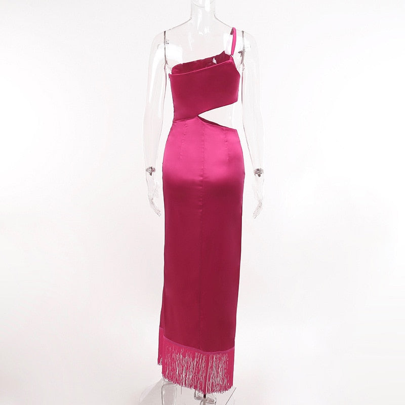 The Fringe Finale Satin Cutout Dress