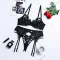 The Mesh Embroidery Garter Lingerie Set