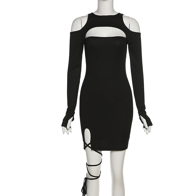 The Noir Edge Cold-Shoulder Mini Dress