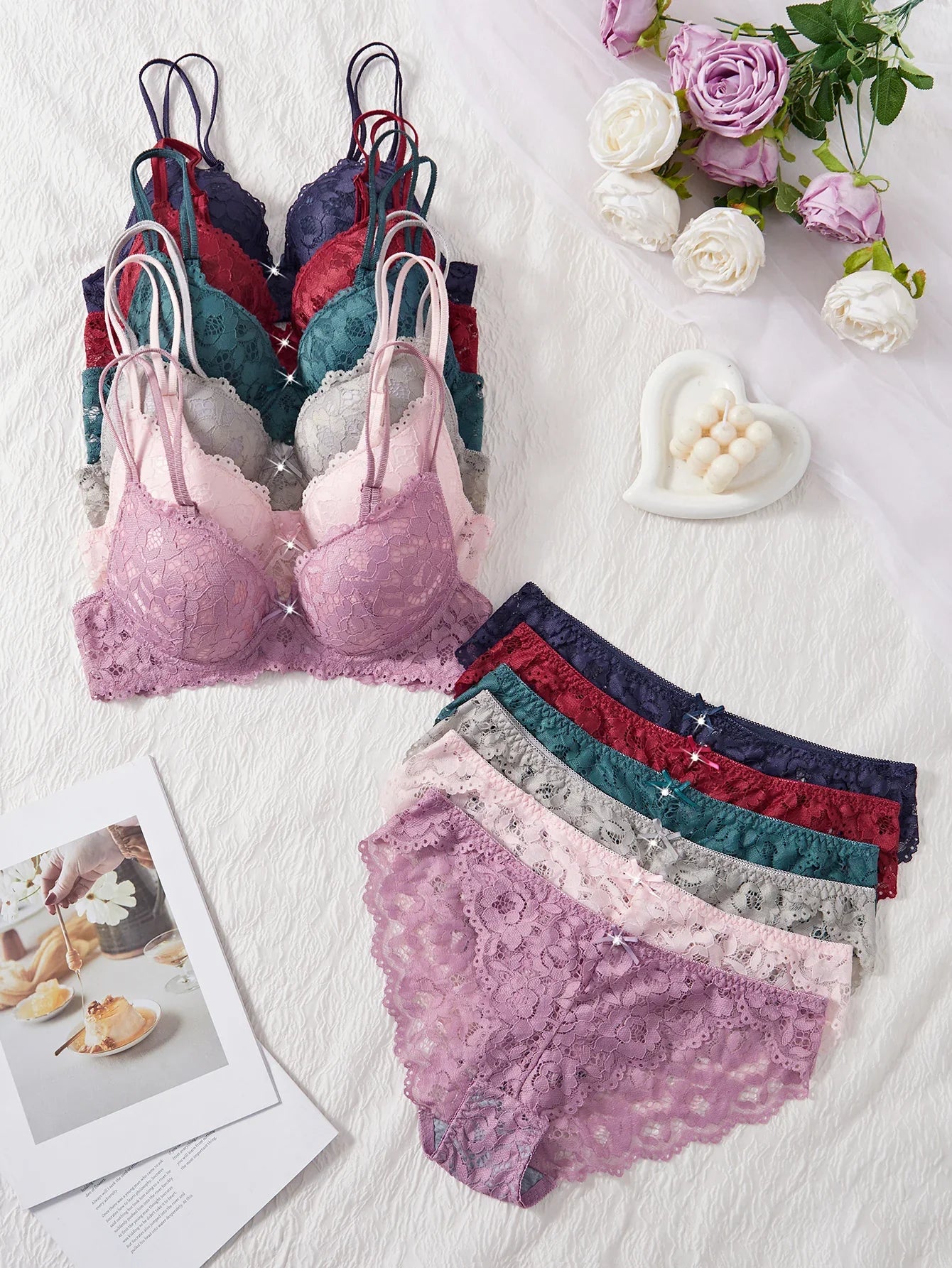 6-Piece Floral Lace Push-Up Bra & Brief Set