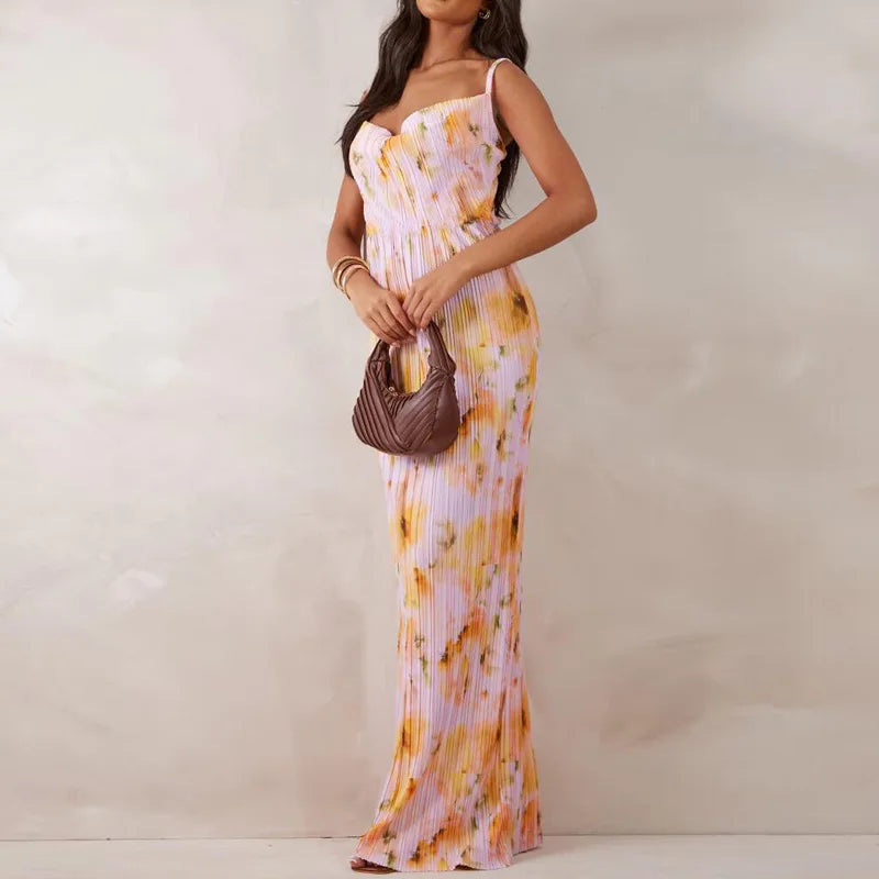 The Folded Spaghetti Strap Sheath Maxi Dress
