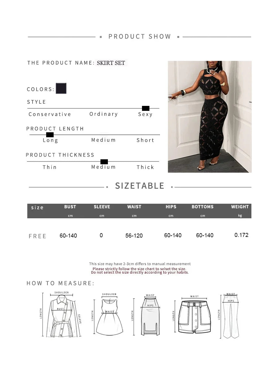 The Plus Size Mesh Hollow Out Mini Skirt Set