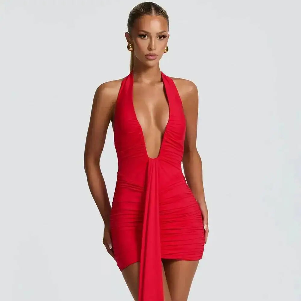 The Leopard Print Halter Pleated Mini Dress