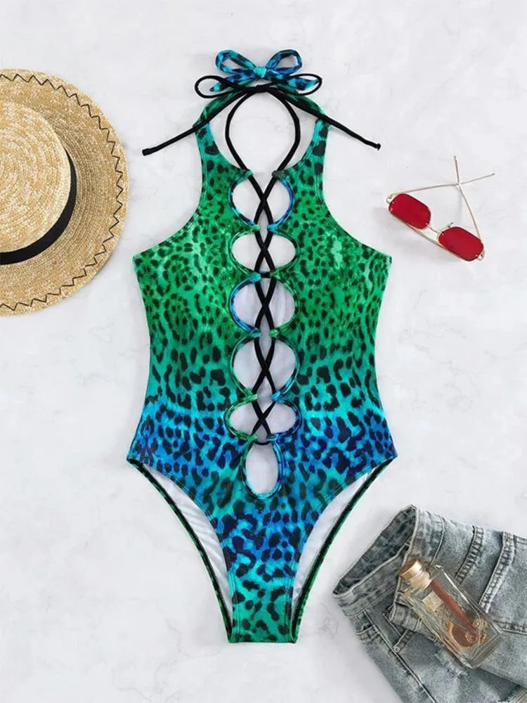 Daxiyee Wild Lagoon Lace-Up Swimsuit