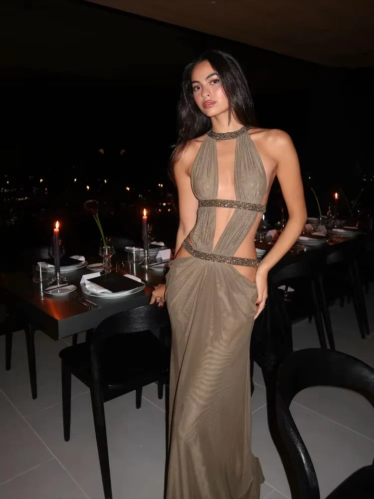 The Hollow Out Halter Maxi Gown