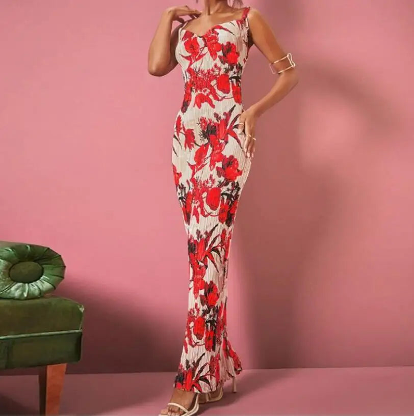 The Folded Spaghetti Strap Sheath Maxi Dress