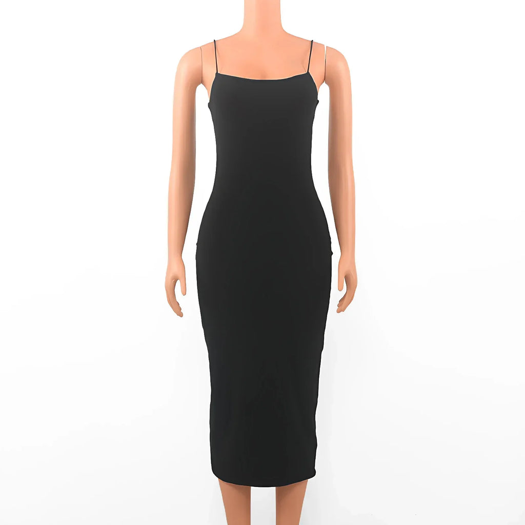 Square Neck Spaghetti Strap Backless Bodycon Maxi Dress