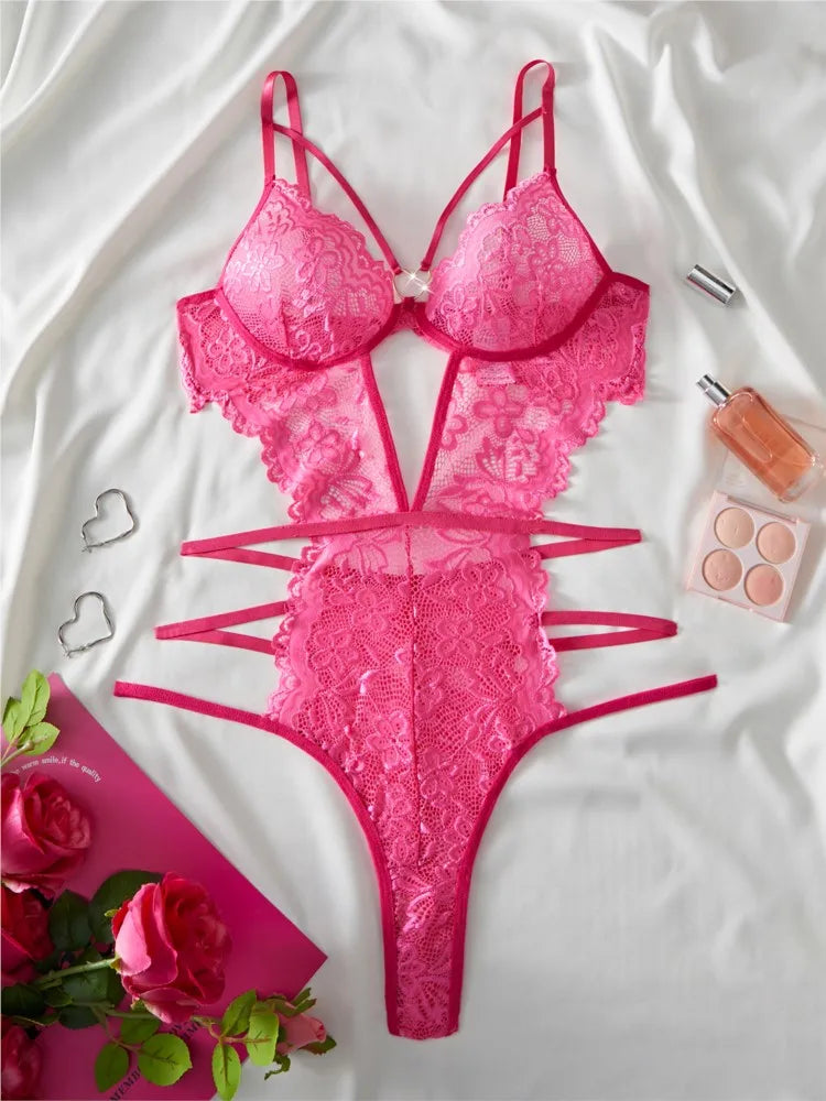 The Heart Embroidered Lace Bodysuit