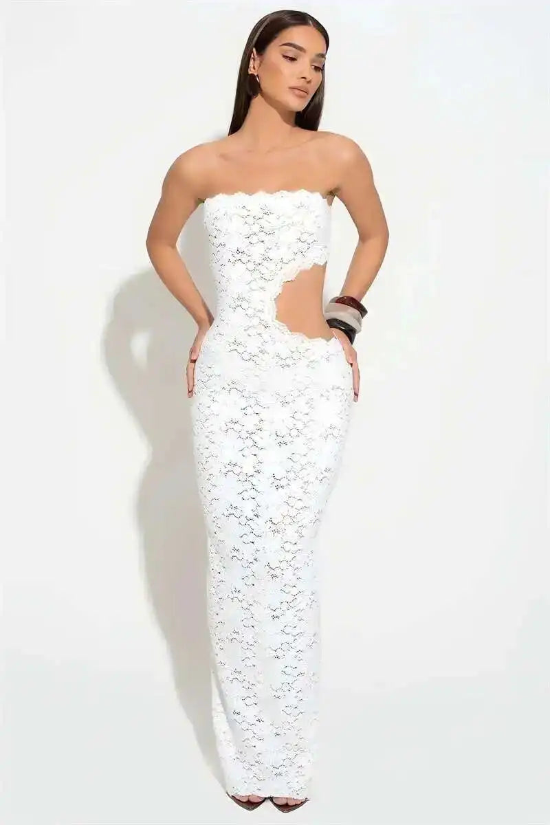 The Backless Off-Shoulder Lace Maxi Dress