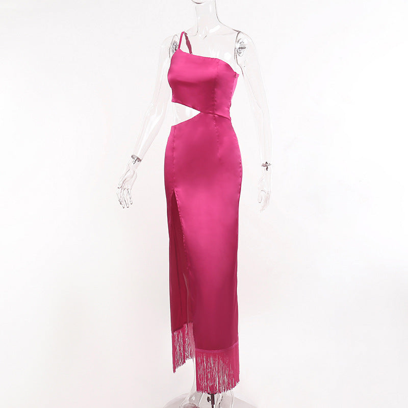 The Fringe Finale Satin Cutout Dress