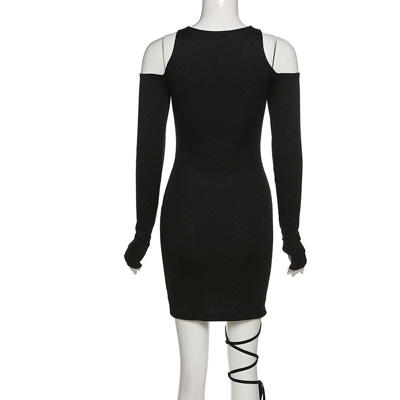 The Noir Edge Cold-Shoulder Mini Dress