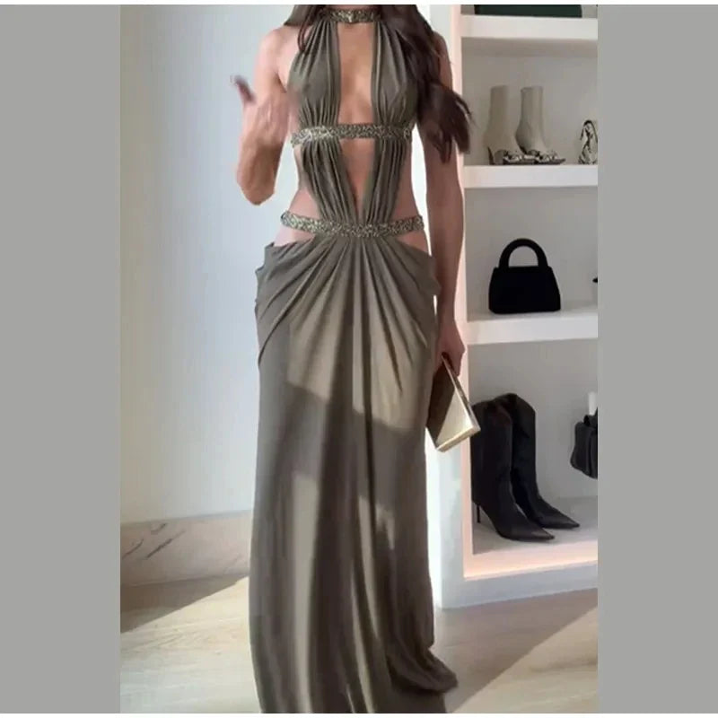 The Hollow Out Halter Maxi Gown