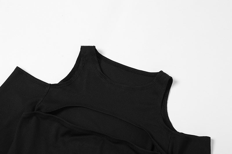 The Noir Edge Cold-Shoulder Mini Dress