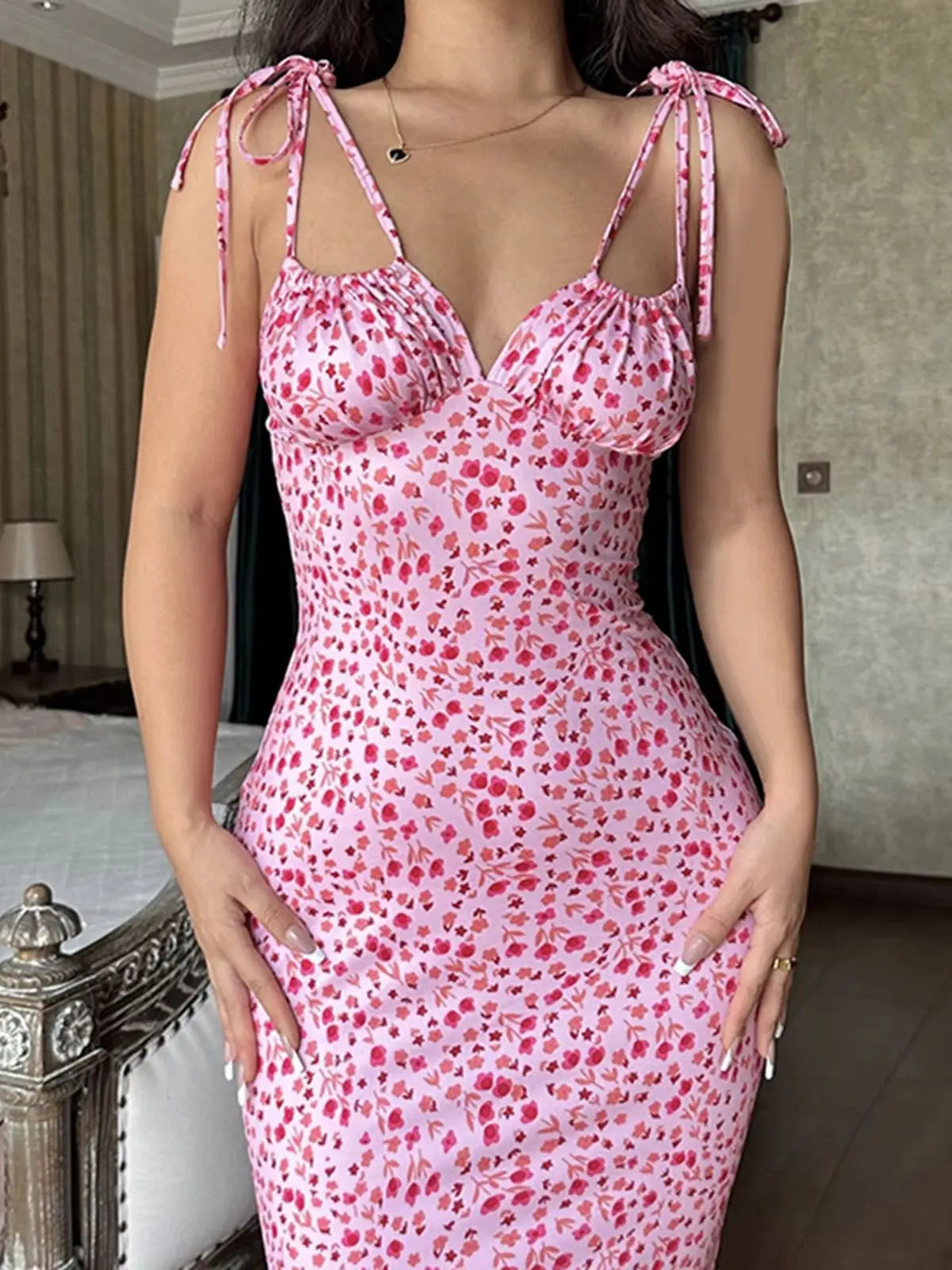 The Garden Rendezvous Floral Tie-Shoulder Midi Dress