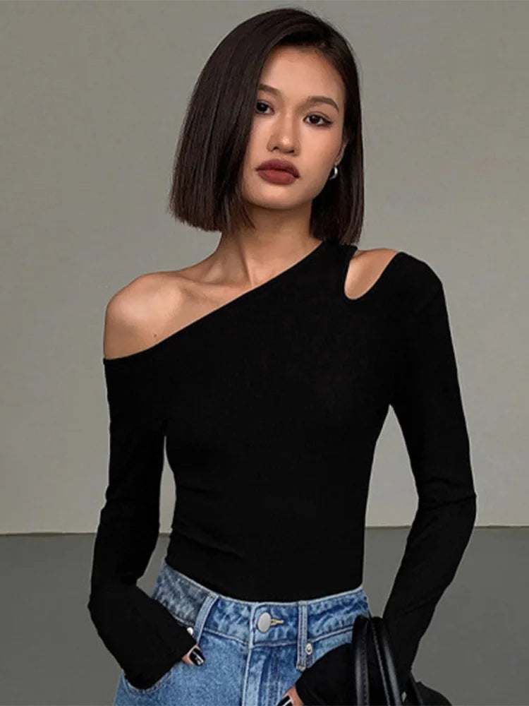 Off-Shoulder Long-Sleeve Knit Crop Top