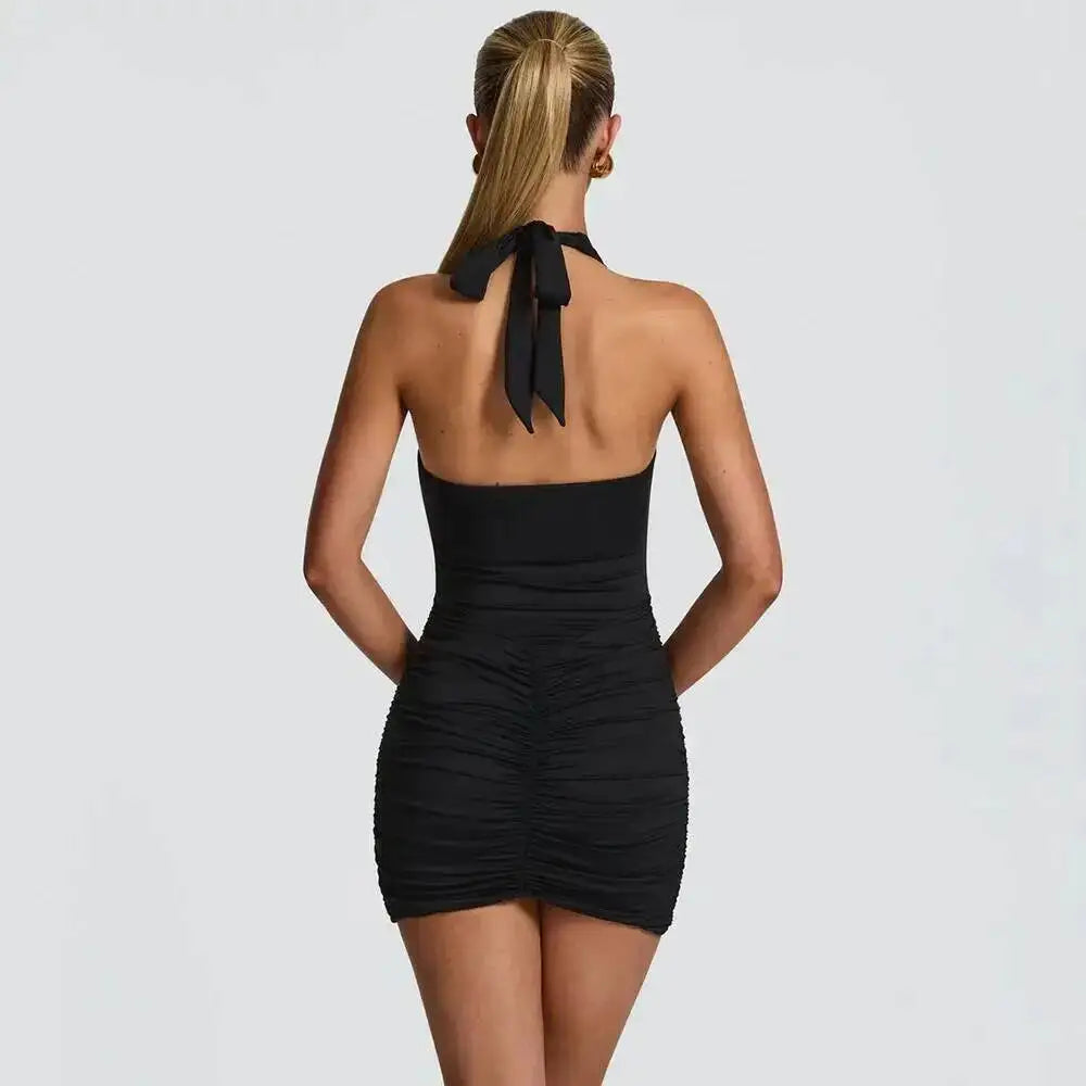 The Leopard Print Halter Pleated Mini Dress