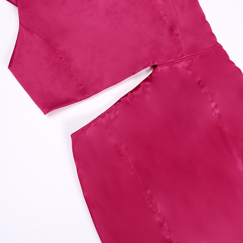 The Fringe Finale Satin Cutout Dress