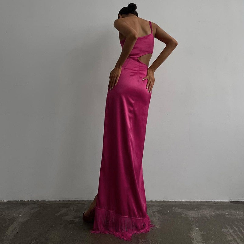 The Fringe Finale Satin Cutout Dress